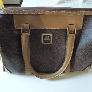 VINTAGE JACOB LEATHER SATCHEL BAG BEIGE WITH COLORFUL PAISLEY PRINT